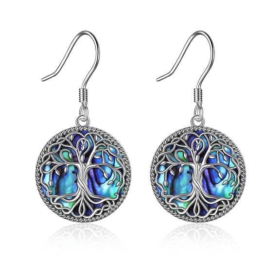 Celtic Tree of Life Earrings for Women Sterling Silver Family Tree Abalone Shell Dangle Earrings Jewelry