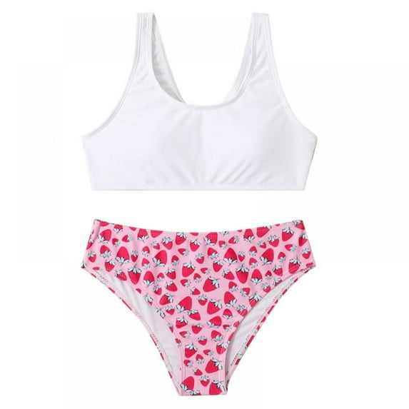 Kid Girl's 2 Piece Bikini Swimsuit Set Quick Dry Bathing Suit Sport High Waist Rashguard Set for Child 7-8 Years