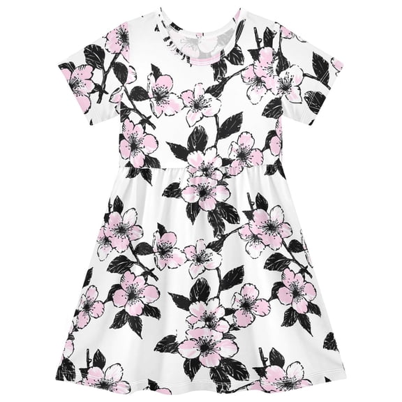 joogoo Flowers Girls' Short Sleeve Dress Kids Dresses 5-6T