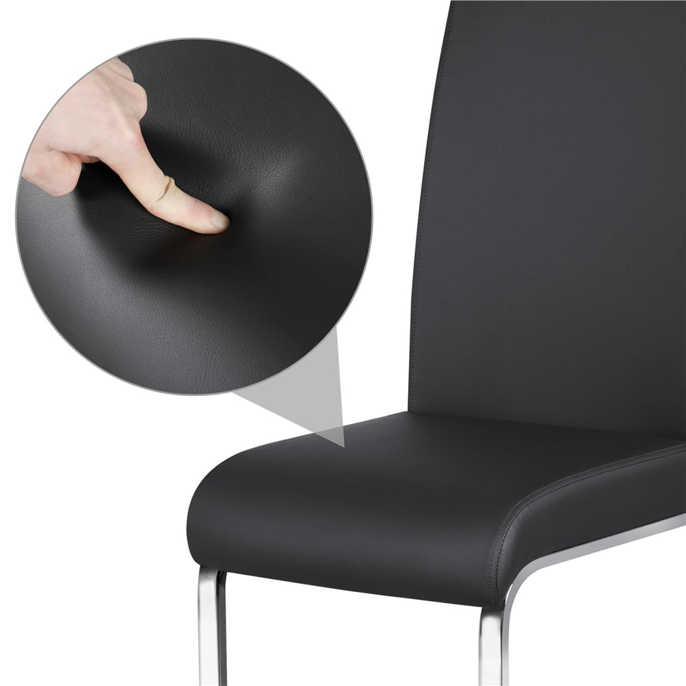 Alden Design Modern Faux Leather Dining Chair with Metal Legs, Set of 2, Black