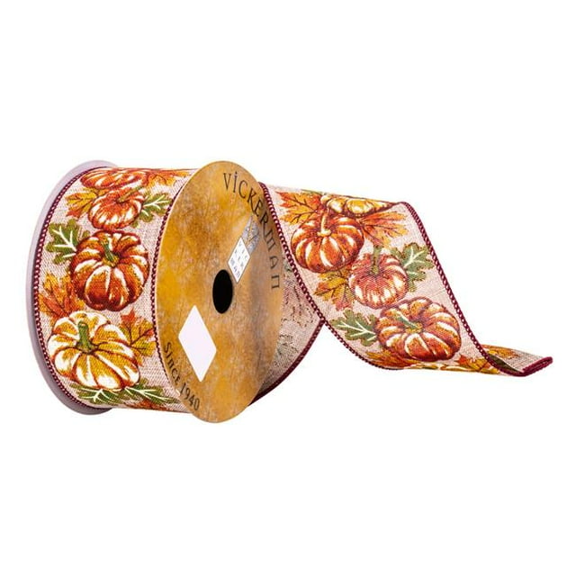 Vickerman Q215067 2.5 in. x 10 Yards Cream Pumpkin Ribbon