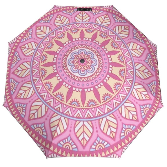Mandala Umbrella for Rain - Portable, Double Layer Automatic Folding Umbrella UV Protection for Rain Car Travel Outdoor Men Women