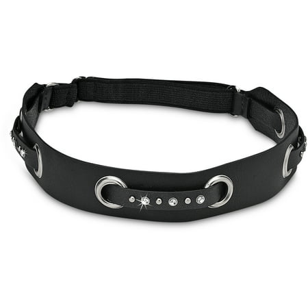 Pavilion- Black Leather Elastic Headband with Black Weaved Studded