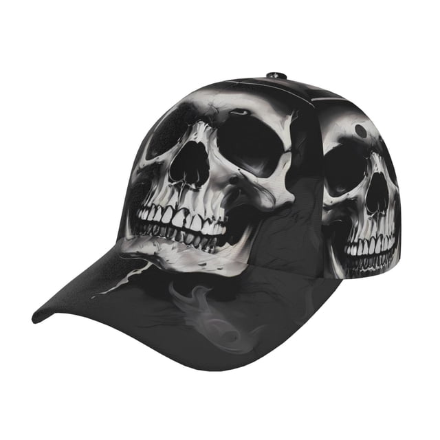 Fotbe Black White Hat Skull Gorro Clásico de Béisbol, Gorra Ajustable con Broche Snapback, Gorro de Exterior de Algodón Suave