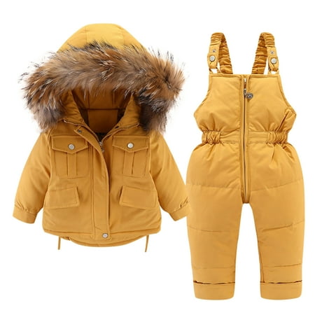 

Baby Kids Girls Boys Winter Thick Warm Hooded Down Coat Down Paraks Playsuit Pants Jumpsuit Snowsuit Set Jackets Outwear For 2-3 Years