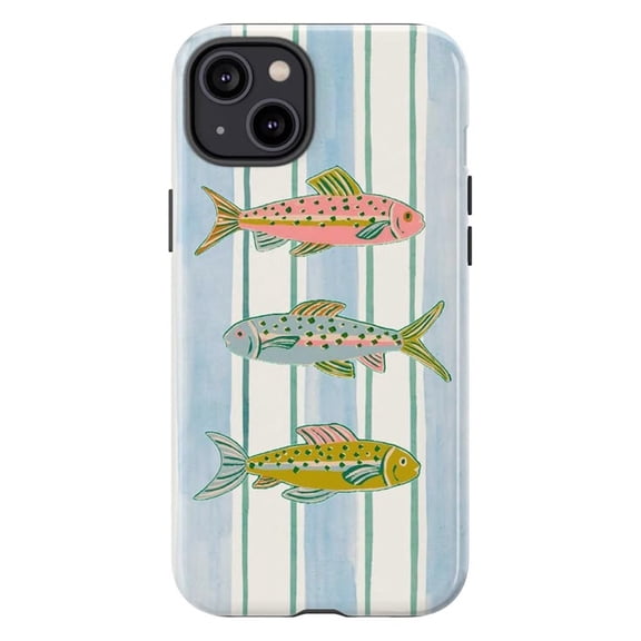 Colorful Trout Fish Phone Case, Aesthetic Blue Striped Watercolor Aquatic Cover for iPhone 17 16 15 14 13 12 11 Plus Pro Max Mini