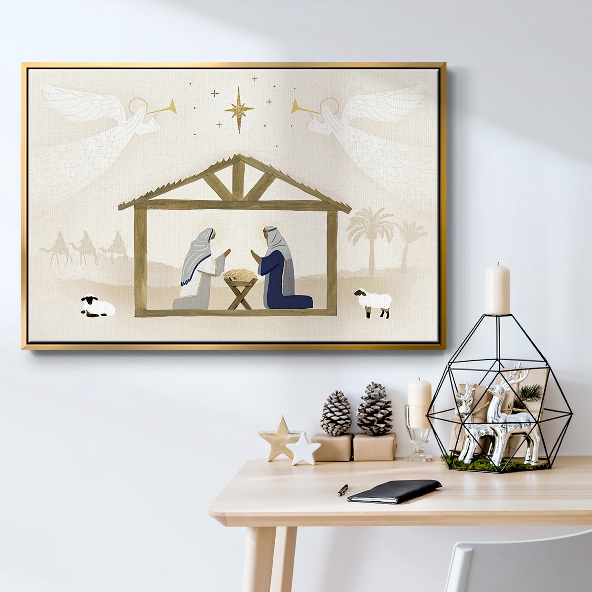 Away in a Manger Collection A - Framed Gallery Wrapped Holiday Canvas - 17 x 25 - Gold Frame