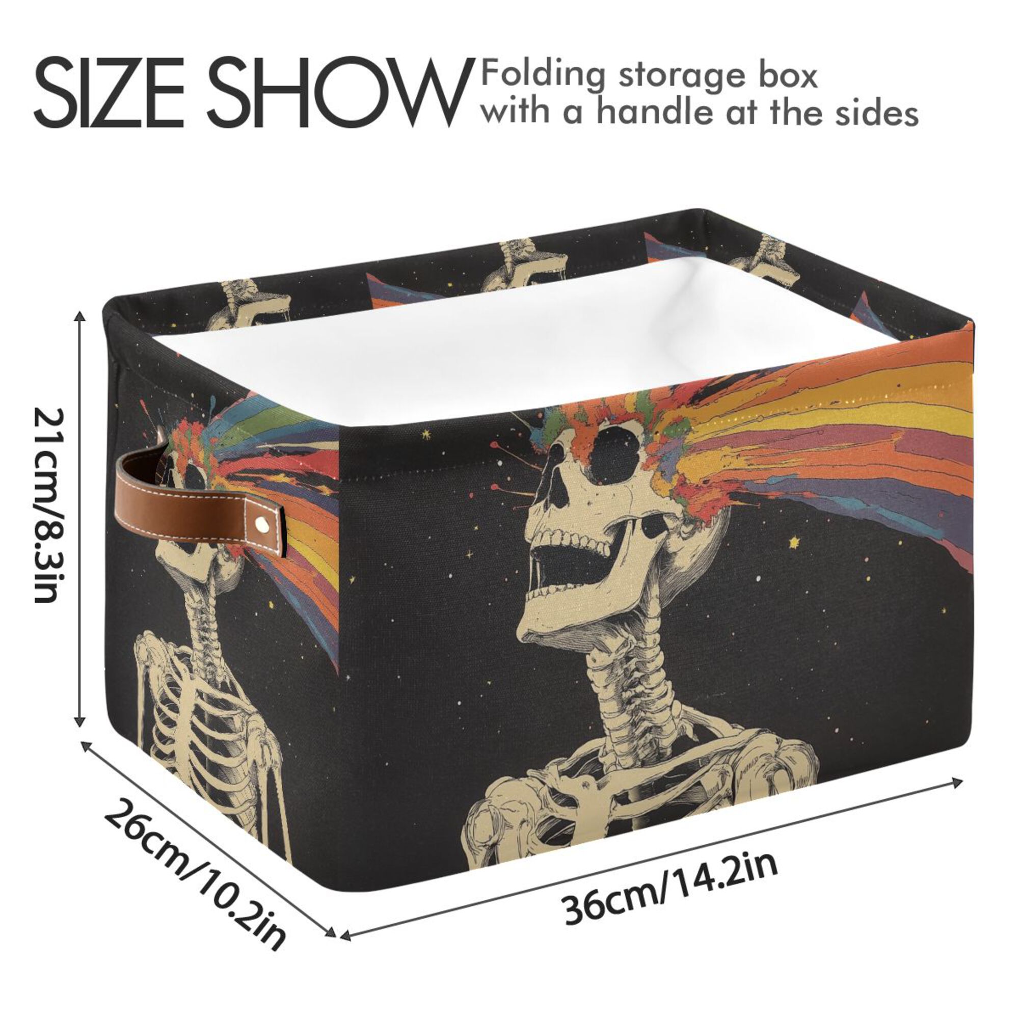 Yayeee 2 Pack Canvas Storage Basket with Handles for Shelves Fabric Bins Closet Organizer, Black Skeleton