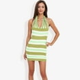 thumbnail image 6 of Women's Striped Halter Neck Knit Dress With V-Neckline- Medium, Green, 6 of 6