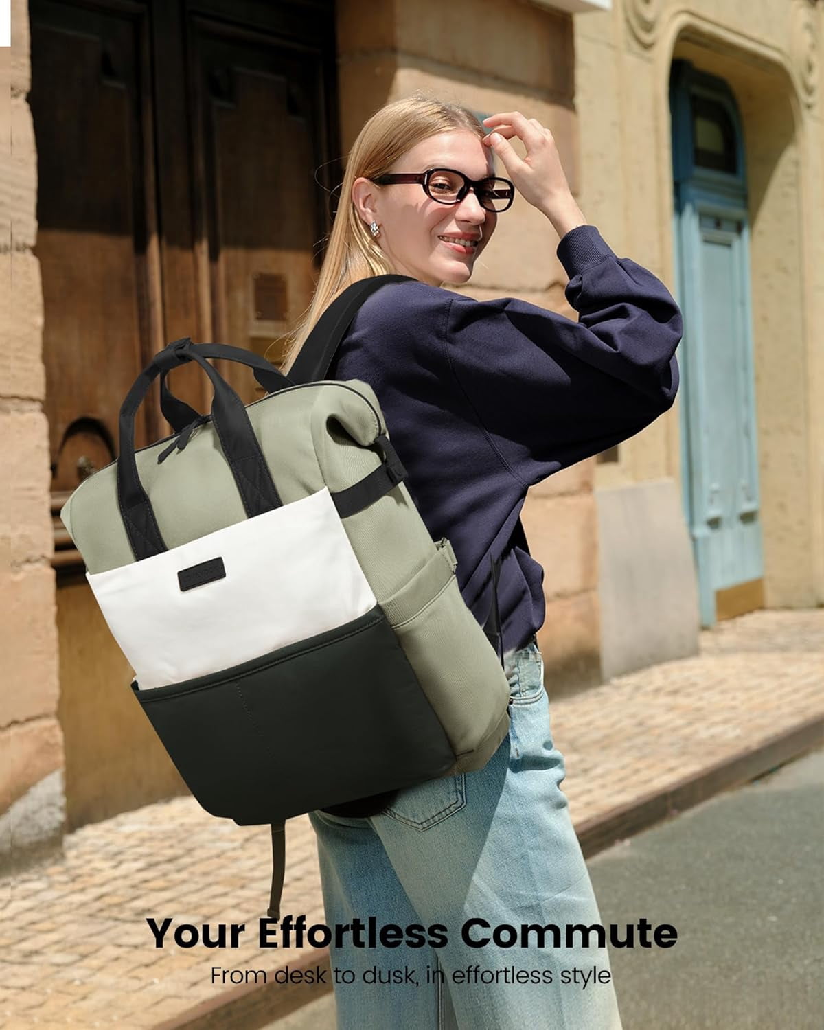 LOVEVOOK Laptop Backpack for Women,15.6 Inch Work Travel Backpack Purse for College Bookbag for Waterproof Computer Bag for Teacher Nurse Business, Black-Beige-Grey