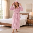thumbnail image 2 of HEARTNICE Womens Recycled Fleece Hooded Robe, Soft Full Length Thick Plush Bathrobe House Coat,(Dusty Pink,L-XL), 2 of 6