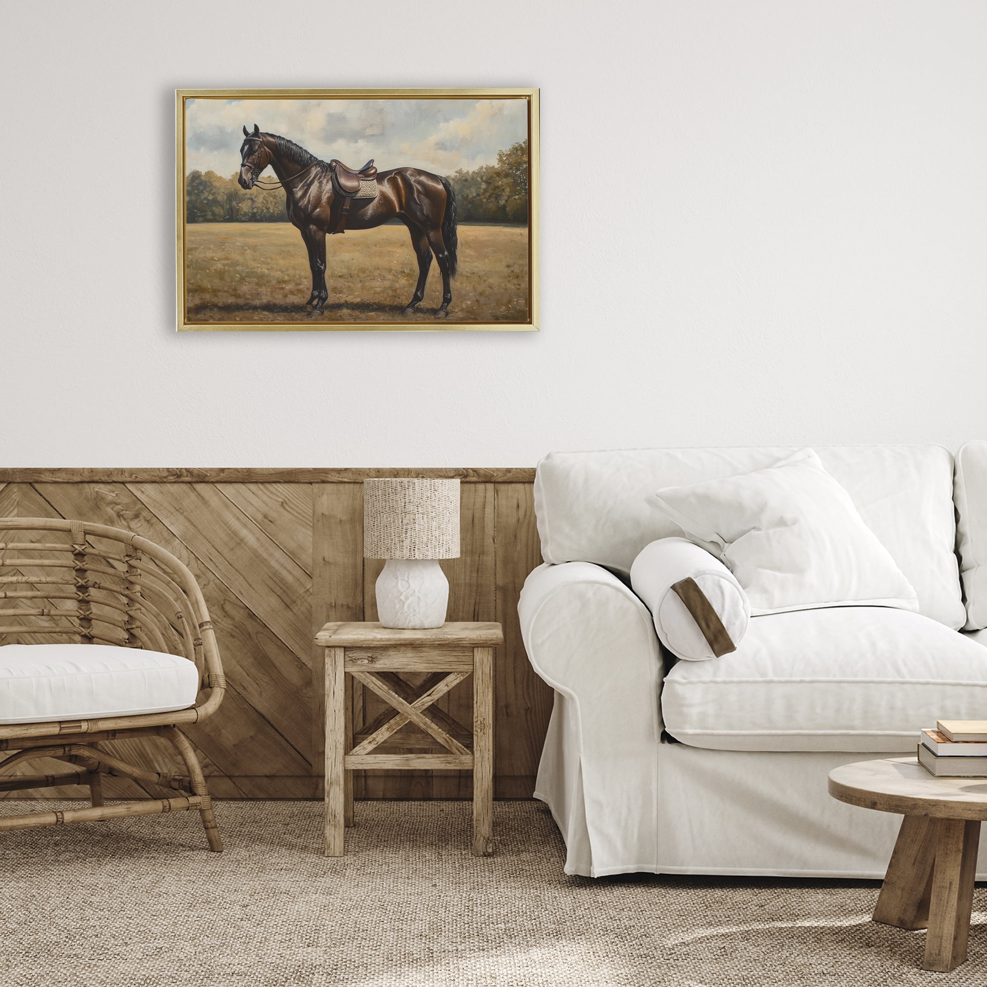 Stupell Industries Dark Brown Pony Portrait Gold Framed Floater Canvas Wall Art, design by Petal Prints Design