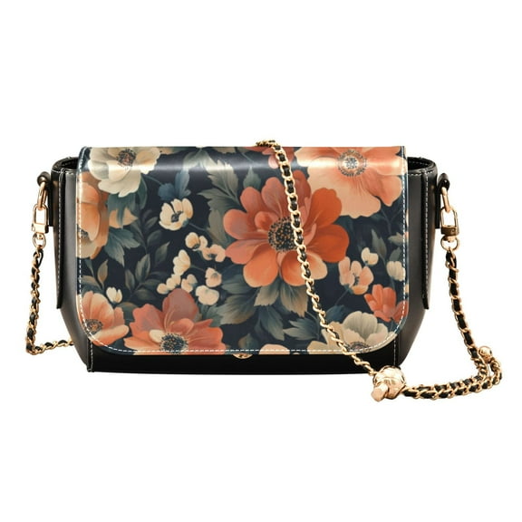 Leather Clamshell Crossbody Bag 10.4x5.5x3.7Inch Women's Crossbody Handbags Shoulder Purse Bank Card Bag Cash Bag Key Bag Pretty Orange Flowers Seamless