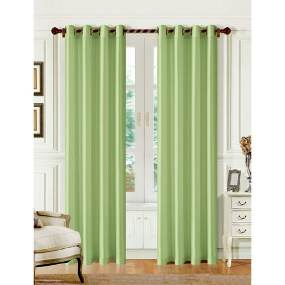 2 PANEL MIRA  SOLID SAGE GREEN SEMI SHEER WINDOW FAUX SILK ANTIQUE BRONZE GROMMETS CURTAIN DRAPES 55 WIDE X 108" LENGTH