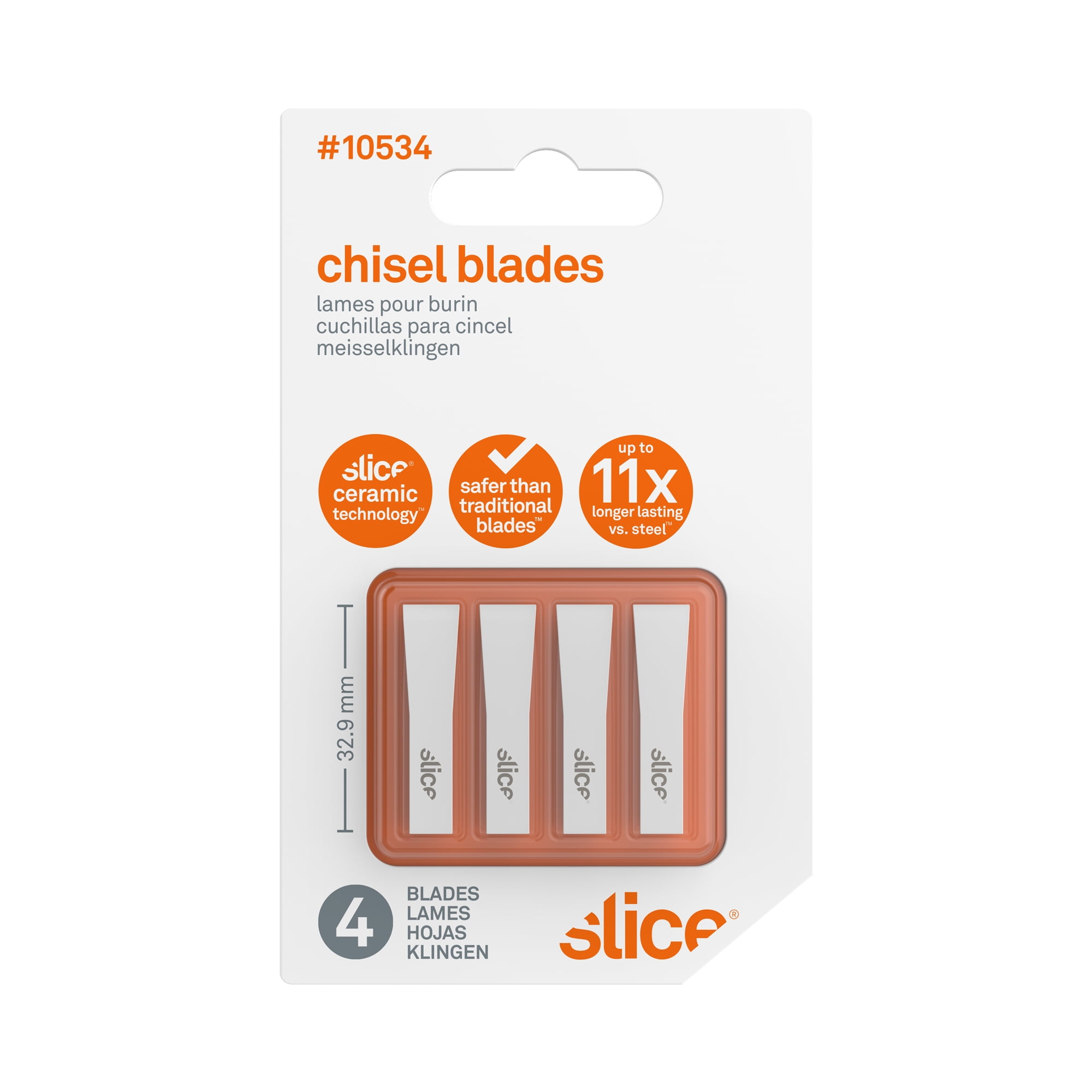 Slice 10534 Replacement Chisel Blades - Finger-Friendly, Micro Ceramic Safety Blade | Never Rusts - Pack of 4