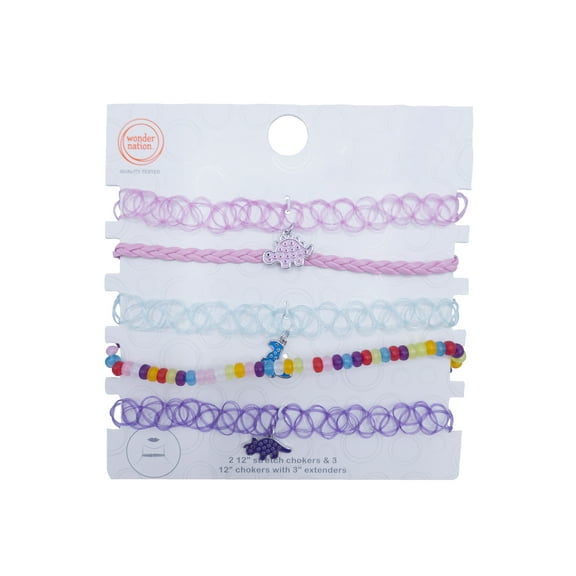 Wonder Nation Dinosaur Choker Necklace Set, 5-Pack, Multicolor