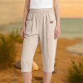 thumbnail image 2 of TQWQT Linen Capri Pants for Women Dressy Casual Cropped Pants Wide Leg High Waisted Trendy Summer Light Weight Pants with Pockets Beige XL, 2 of 3