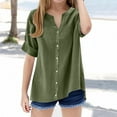 thumbnail image 2 of XXWXYD Girls Linen Blend Button-Down Shirt - Loose Fit Stand Collar V-Neck Tunic Top, Summer Casual Blouse with Breathable Fabric for Teens, 2 of 4