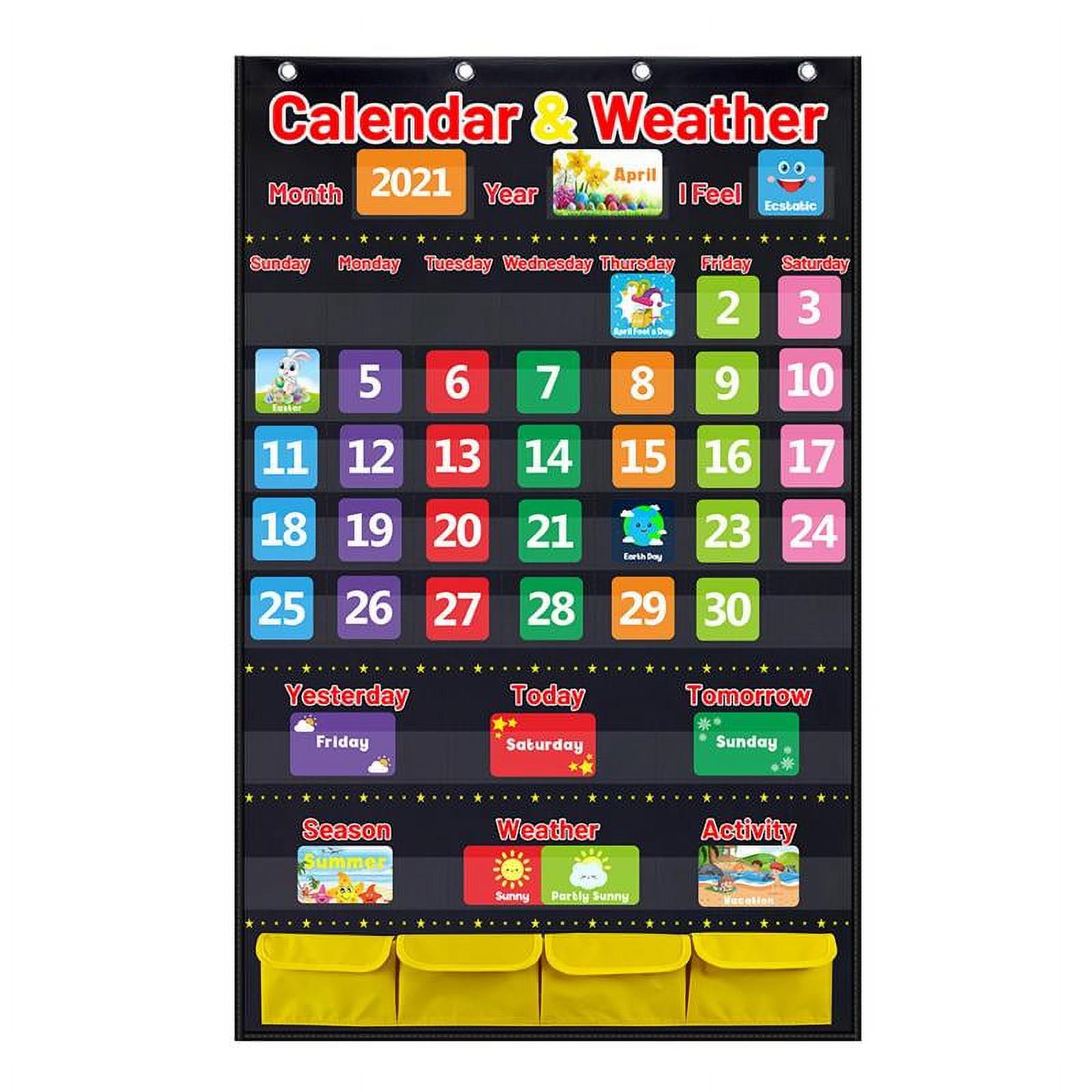 Fabric Calendar and Weather Pocket Chart Classroom Organizer All Grades  Wall Hanging - Walmart.com