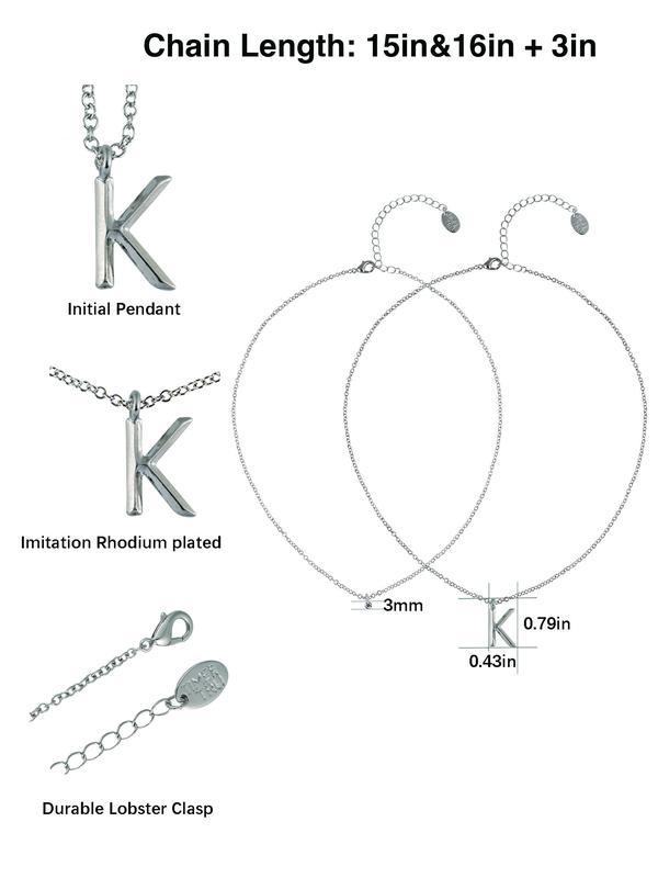 Time and Tru Silvertone Rolo Chain 2 Row Initial "K" Pendant Necklace