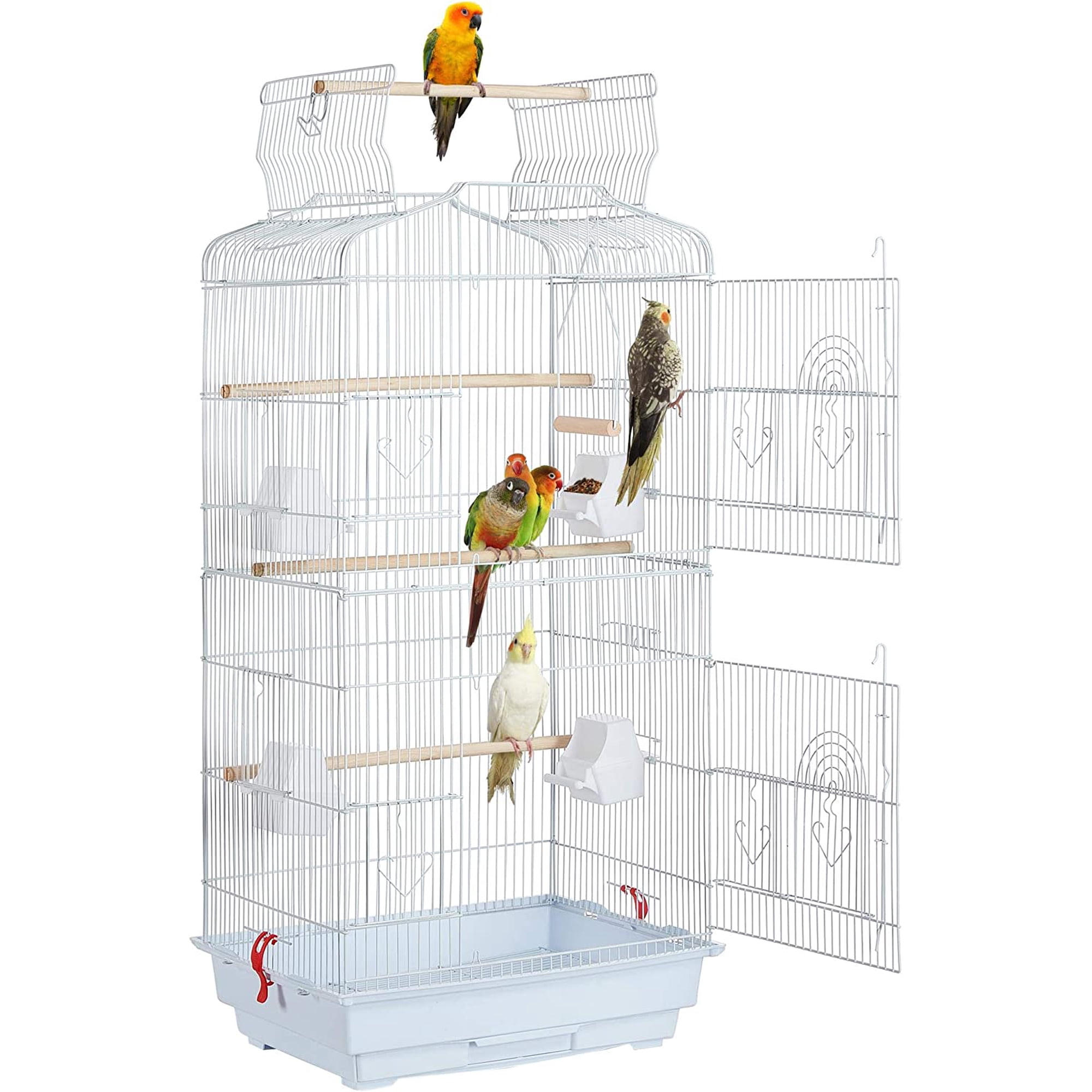 JessieMal 41'' Open Top Medium Size Quaker Parrot Bird Cage Cockatiel Indian Ring Neck Sun Parakeet Green Cheek Conures Lovebird Budgie Canary Finch Parrotlet Bird Cage, White