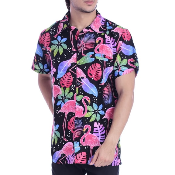 Varnit Crafts Hawaiian Shirt for Men Aloha Flamingo Black 3XL