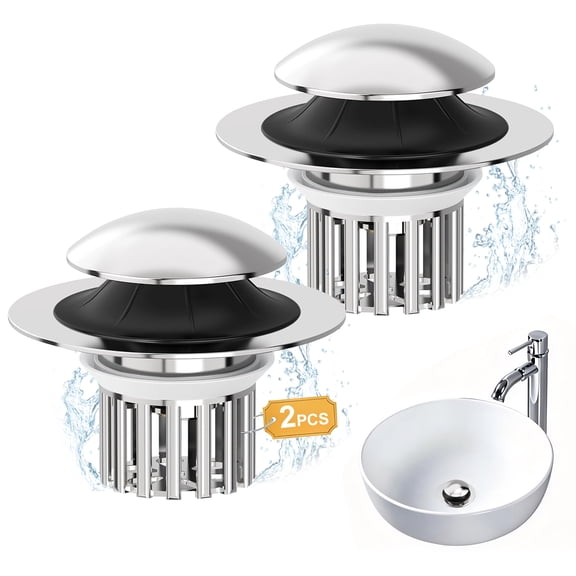 START MAKERS 2-Pack 4-in-1 Bathroom Sink Stopper & Drain Strainer, Brass Pop-up with Removable Mesh, Water Retaining, Fast Flow, Odor Seal, for 1.06-1.65 in Drains