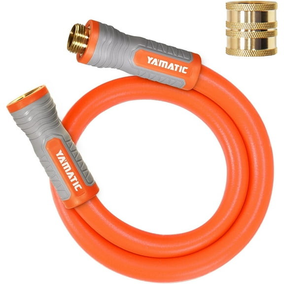 YAMATIC Garden Hose Female to Female Short Garden Hose 5/8 in x 3 ft, 2 in 1 Dual Use Heavy Duty Leader Hose with Solid Brass Connector, All-Weather Water Hose, Burst 600 PSI