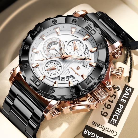 POEDAGAR New Luxury Business Stainless Steel Strap Montre Homme Luminous Waterproof Chronograph Watch Men's Quartz Watch