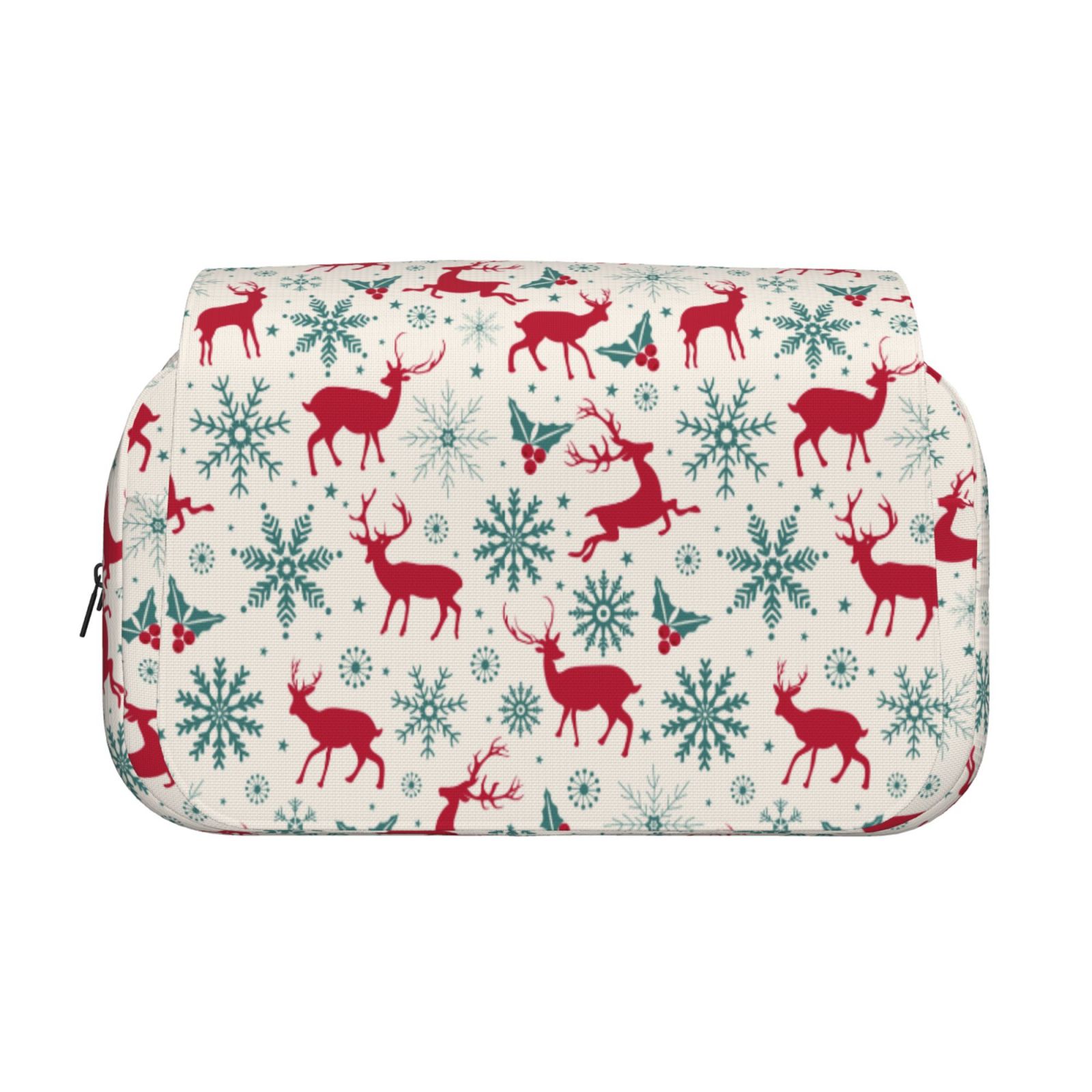 Rateoe Vintage Christmas Reindeer Pattern Double Clamshell Pen Case, Storage Organizer with Two Zipper Compartments– Holds Up to 50 Pencils & Pens