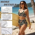 thumbnail image 6 of DISNIMO Two Piece Women Bikini Sets Mushroom Flower Printed High Waisted Tummy Control Bathing Suit V Neck Twist Front Swimsuits Vintage High Cut Swim Bathing Suits, S, 6 of 7