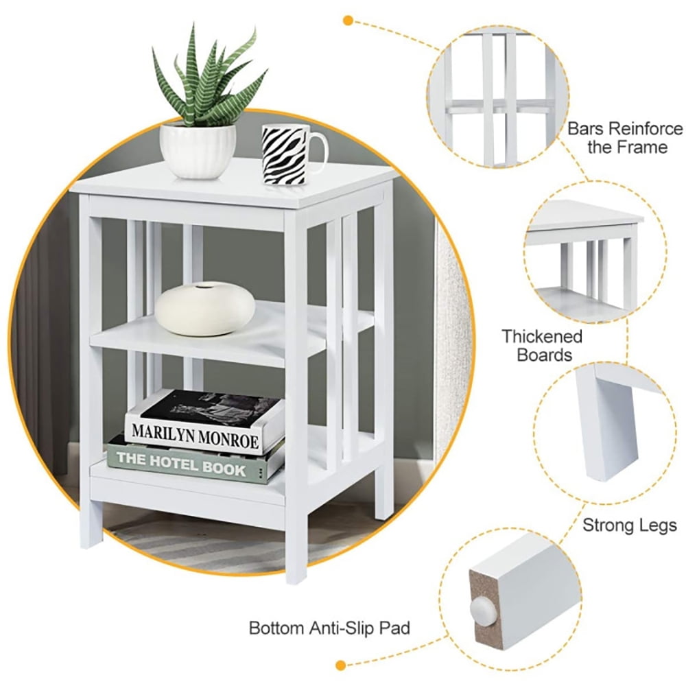 Finihen End Side Table, Nightstand, 2 Pieces 3-Tier Nightstand with Reinforced Bars and Stable Structure, Sofa Side Table, Bed Side Table, for Living Room, Bedroom, White Finihen End Side Table, Nightstand, 2 Pieces 3-Tier Nightstand with Reinforced Bars and Stable Structure, Sofa Side Table, Bed Side Table, for Living Room, Bedroom, White