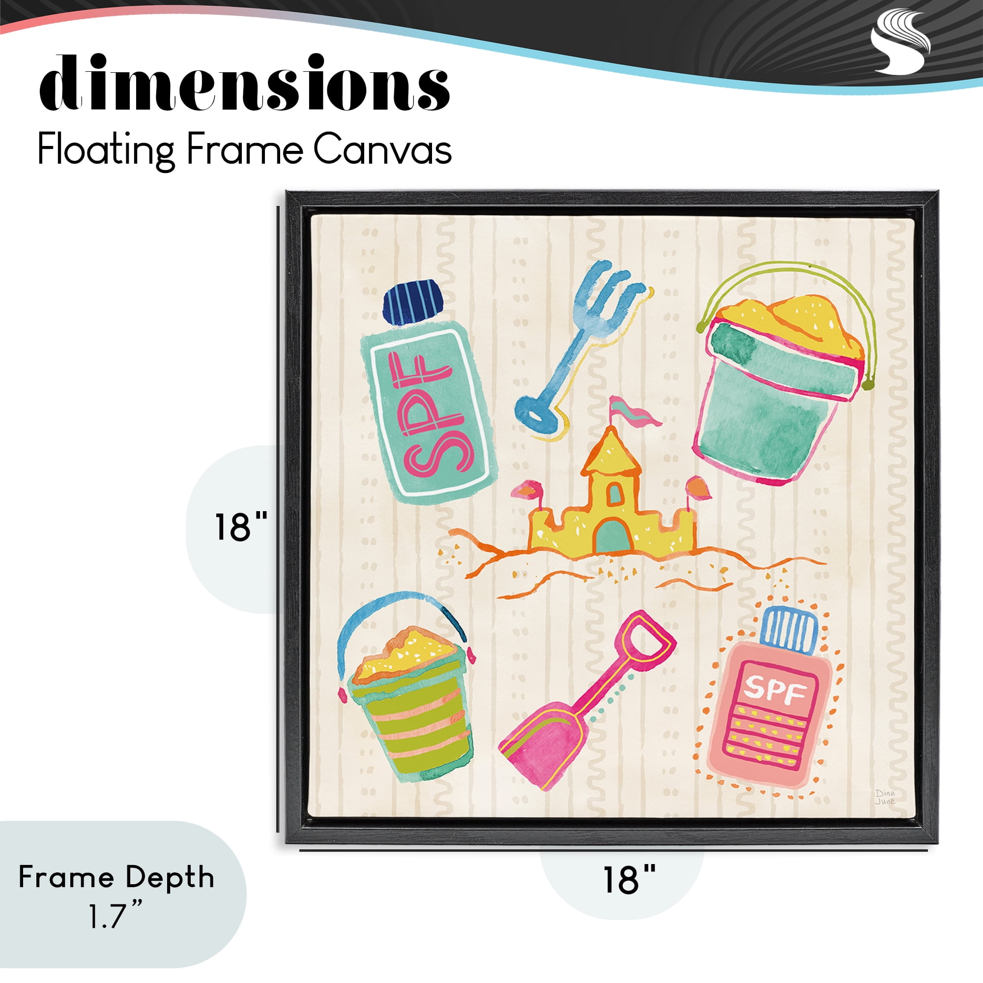 Stupell Industries Fun In The Sun Beach Pails Black Framed Floater Canvas Wall Art, design by Dina June