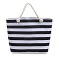 thumbnail image 2 of Hvmvliv Women Striped Canvas Beach Bag,Large Capacity Casual Tote Handbag and Shoulder Bag,Reusable Beach Purse for Beach,Travel,Shopping,Size 13.8X13in Black, 2 of 9