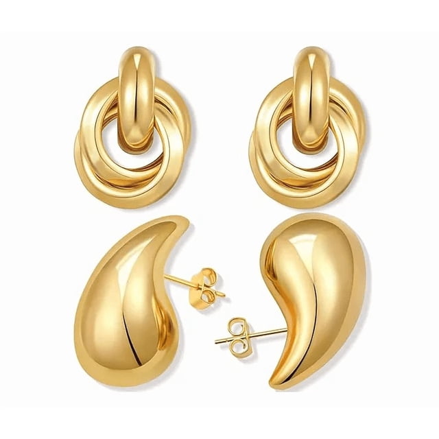 2pendientes De Gota De Agua Para Mujer Pendientes Gruesos Xtellar dorado