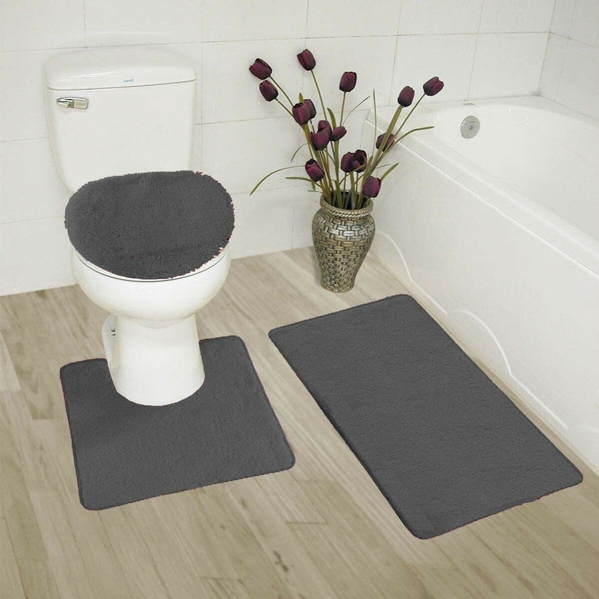 Ziloco 3 Piece Thicken Bath Rugs Set Clearance, Bath Rug + Contour Mat + Toilet Seat Cover, Super Long Soft Microfiber Water Absorbent & Non-Slip Bathroom