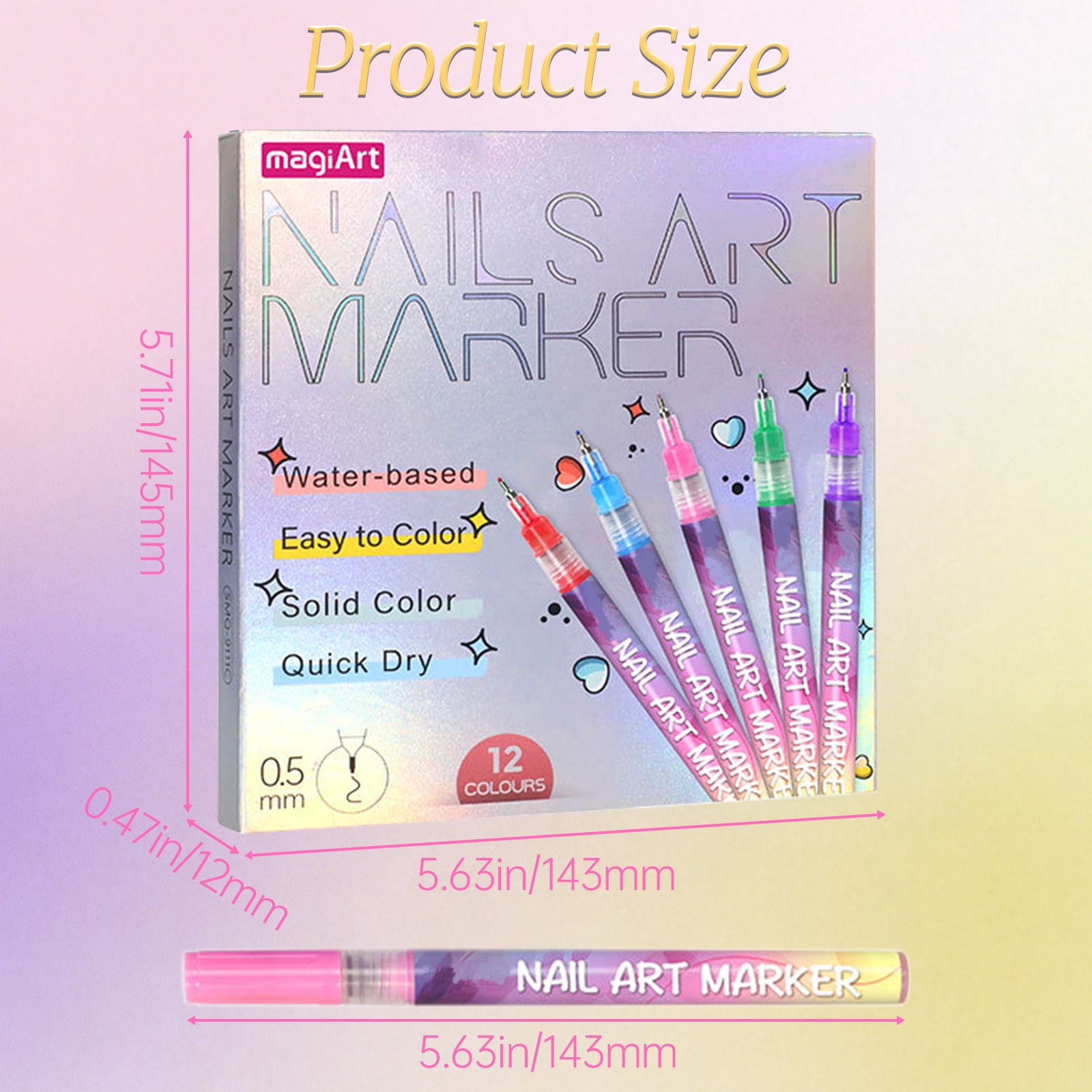 12 Color Nail Art Pens Set, Acrylic Paint Markers for Drawing & Dotting with 0.5mm Fine Tip - Quick-Drying, Waterproof DIY Nail Design Kit for Home Salon and Adult Manicure