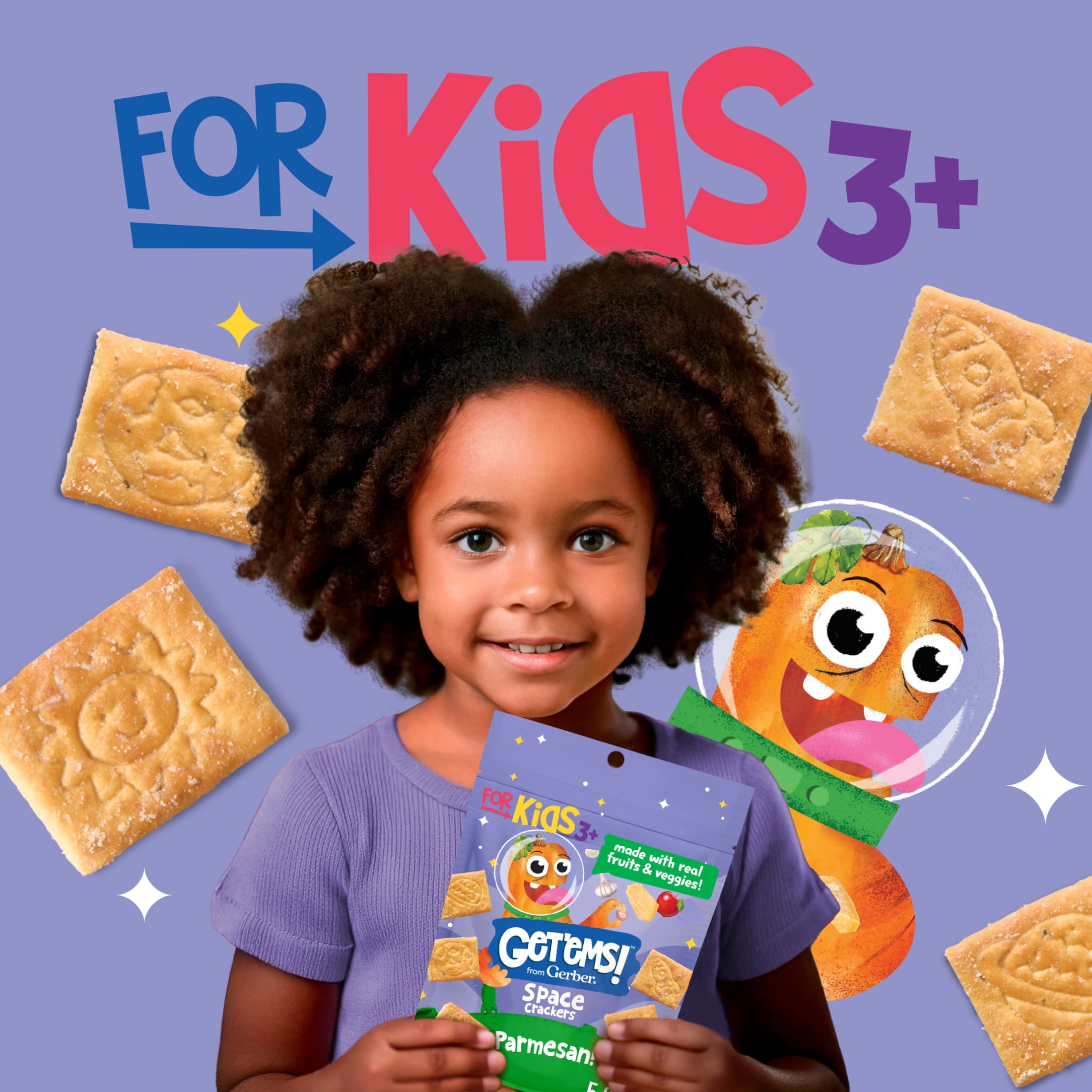 (6 pack) Get'ems! For Kids Space Crackers, Parmesan, Kid Snack, 5 oz Bag