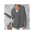 thumbnail image 4 of Women'S Long Sleeve Quarter Zip Pullover Sweater Casual Loose V Neck Collared Ribbed Knit Tops Dark Gray M, 4 of 6