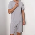 thumbnail image 2 of Men Tracksuit Set Men's Short Sleeve T-shirt Wide Leg Shorts Set Ice Silk Solid Color Sleepwear Homewear Casual Homewear, 2 of 7