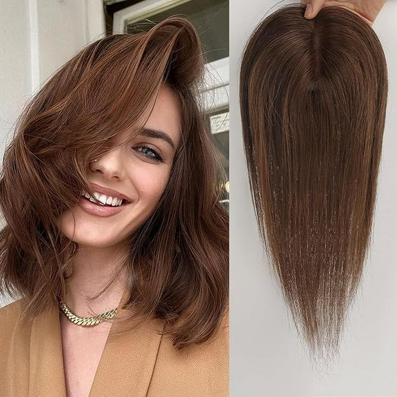 Golden Brown Blonde Mixed Human Hair Toppers Lace Base Clips in Hair 10 Inches 100% Human Hair Toppers for White Women