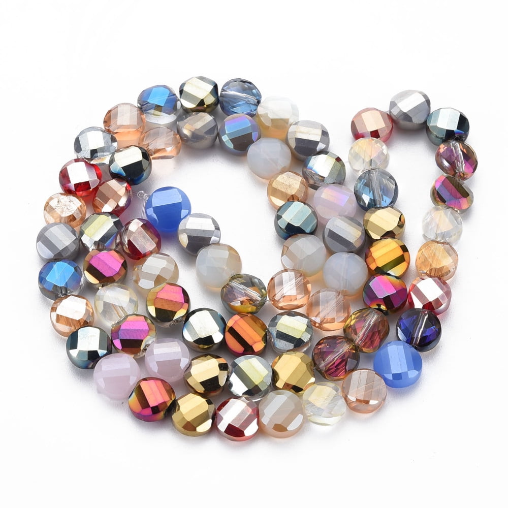 Electroplate Glass Beads Strands AB Color Plated Faceted Flat Round Colorful 8.5x5mm Hole: 1.2mm about 70pcs/strand 20.47 inch(52cm)