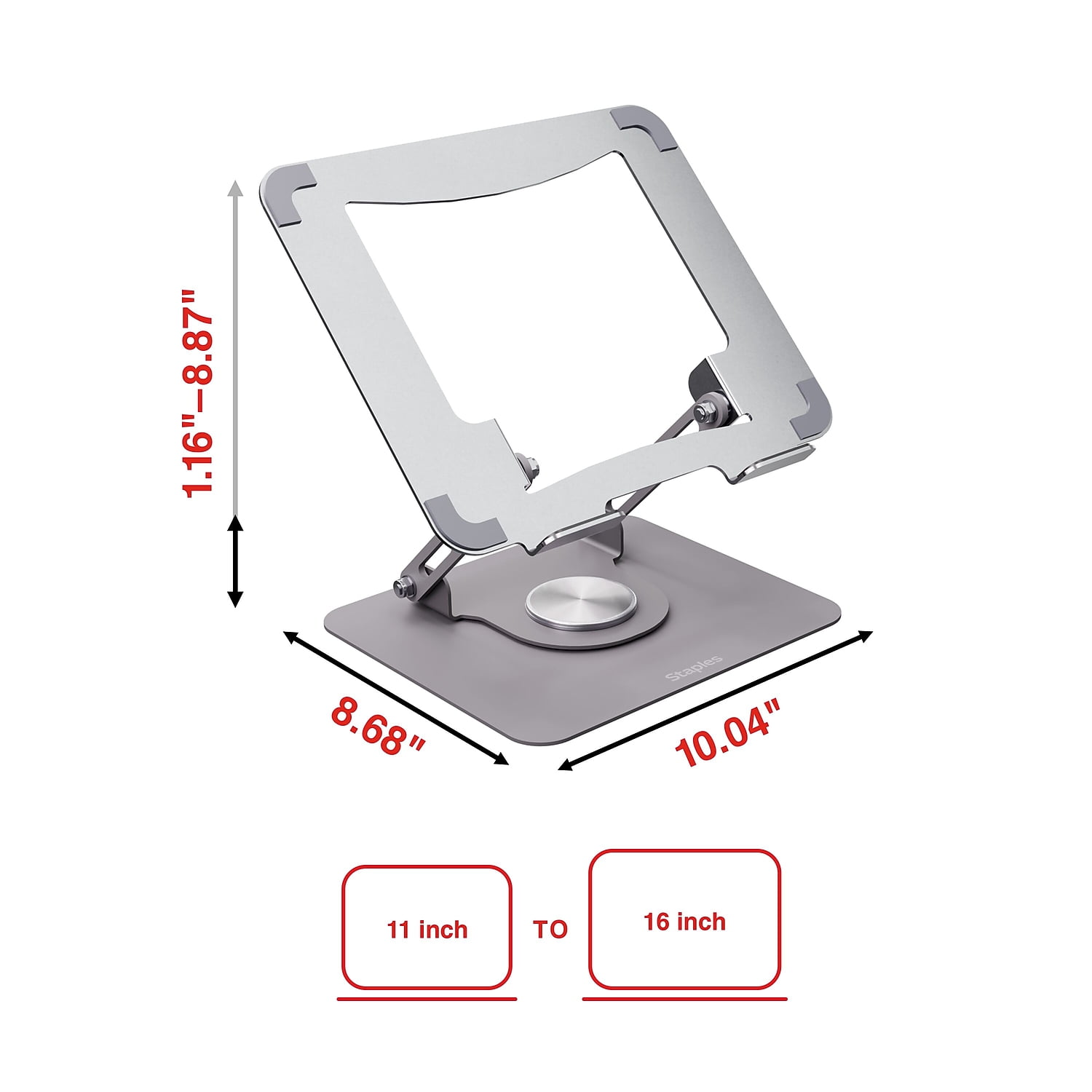 Staples TECH 10" x 8.7" Steel Adjustable Laptop Stand Silver (ST62820-CC)