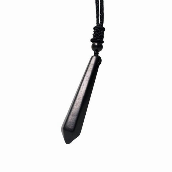 LiangJiang Natural Shungite Pendant Necklace - Polished Black Crystal Point with Adjustable Cord for Negative Energy Protection and Healing