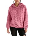 thumbnail image 2 of XUNKUSGA Womens Fuzzy Hoodies Classic Solid Color Textured Jacquard Fleece Pullover Top with Drawstring Hood Comfy Cozy Oversized Winter Warm Coat 4XL, 2 of 8