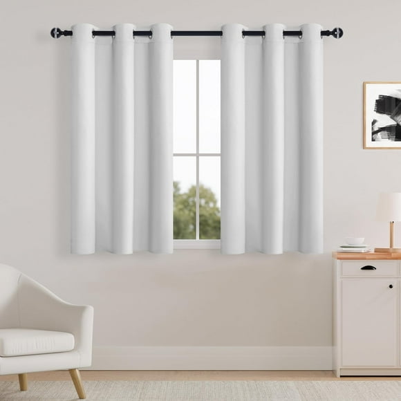 AIR-Room Darkening Curtains for Bedroom, Thermal Insulated Noise Reduction Grommet Living Room Window Curtains, 42 x 54 Inches Length, Greyish White, 2 Drape Panels