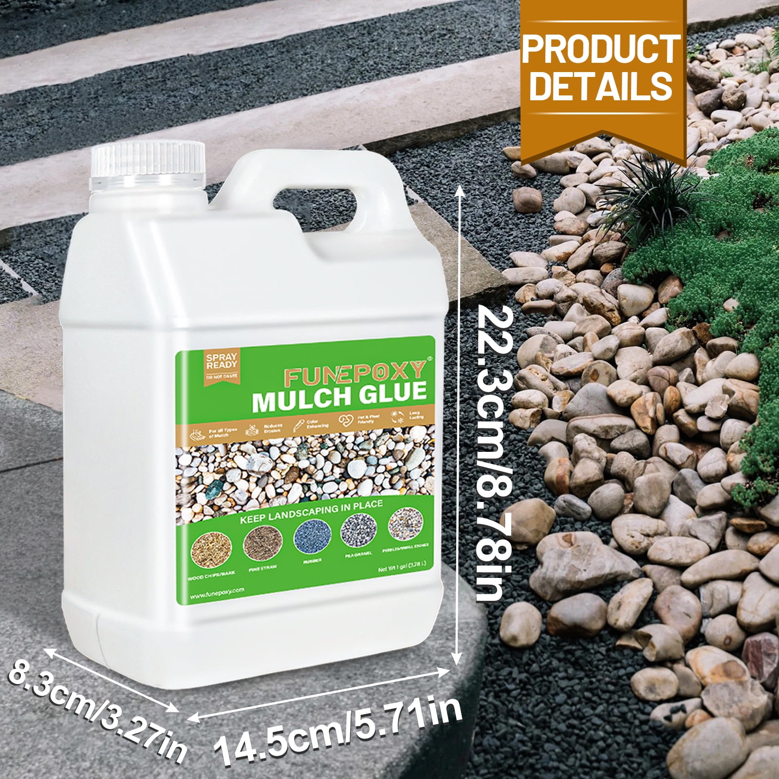 LOVFEN Mulch Glue 1 Gallon, covering adhesive for bonding stones, views, gardens, gravel, stones, leaves, bark, garden paths