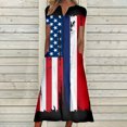 thumbnail image 1 of Robes pour Femmes 2024 Été Oversize Ample Décontracté Col en V Jour de l'Indépendance Imprimé Manches Courtes Robes 50 % de Réduction Liquidation!, 1 of 5