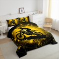 thumbnail image 3 of Feelyou Modern Speed Sports Queen Comforter Set, Extreme Motorcycle Bedding Sets, Glitter Gold Honeycomb Reversible Bedding Comforter Set, Lightweight Room Decor, 3 Pieces, 3 of 8