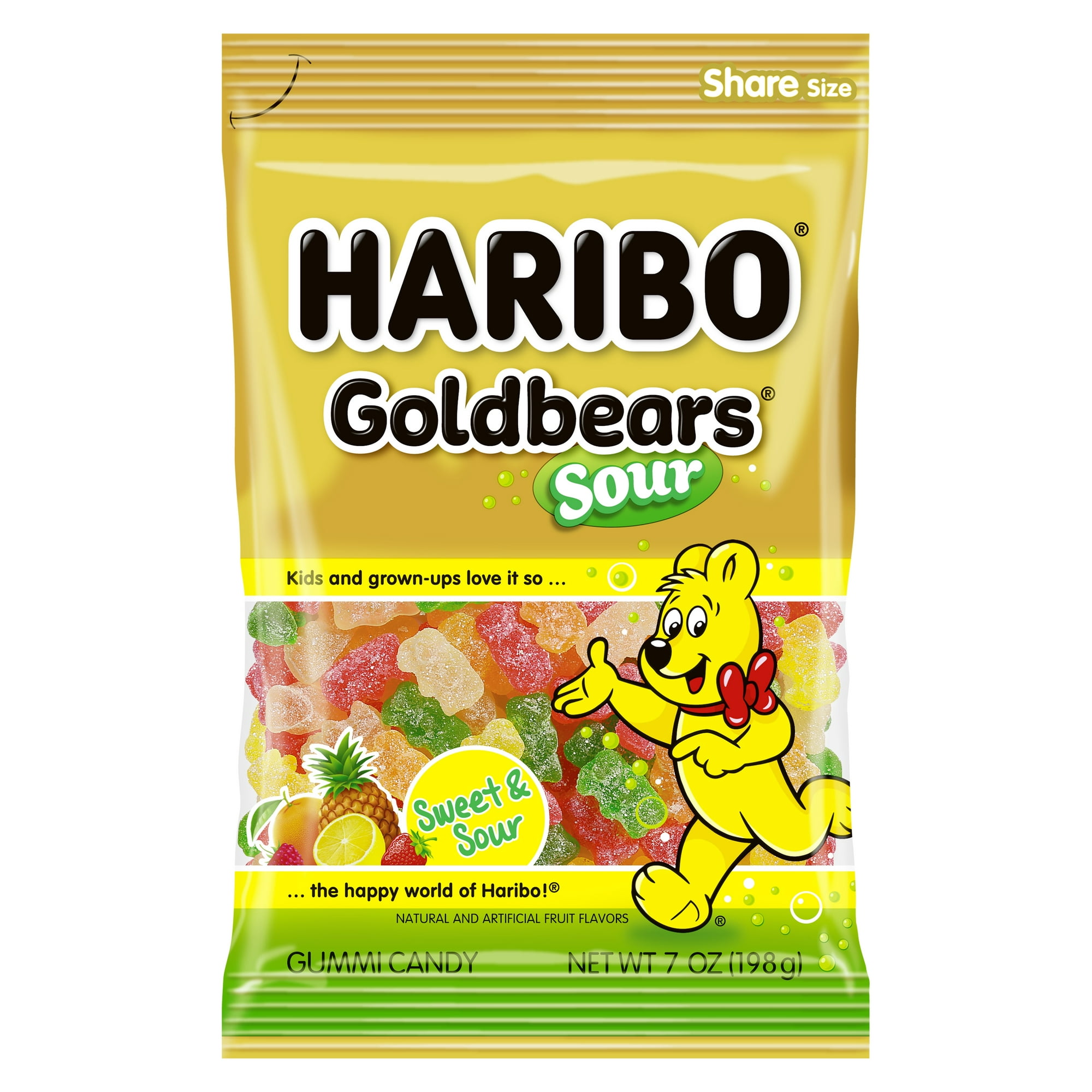 Haribo Goldbears Gummy Bears, Sour Goldbears Candy Gummies, Large Share Bag, 7 oz